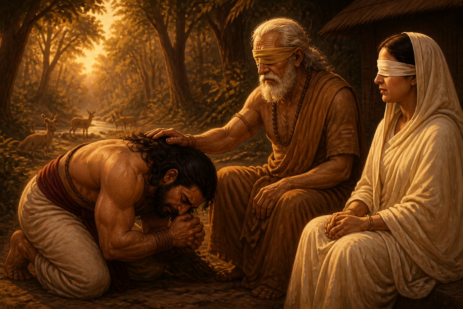 Bhima weeps and is forgiven by the blind Dhritarashtra