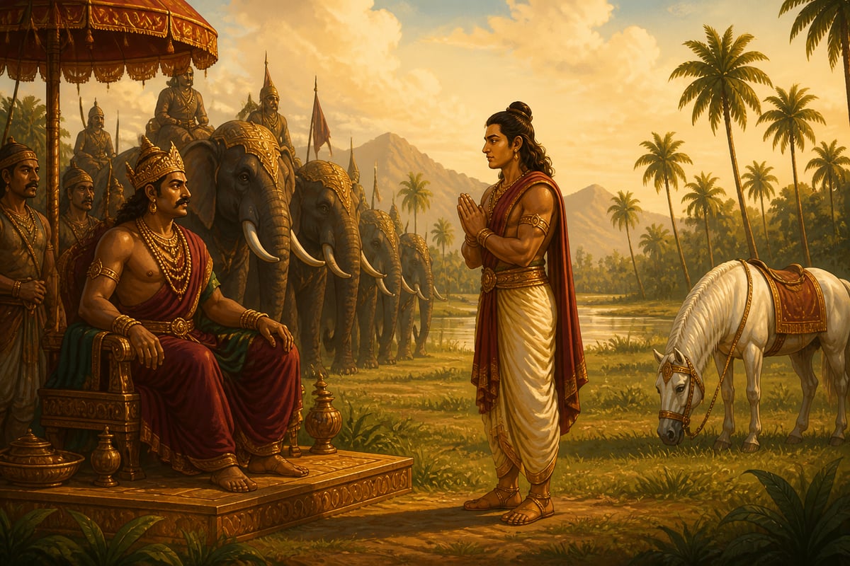Arjuna negotiating with the Chera king