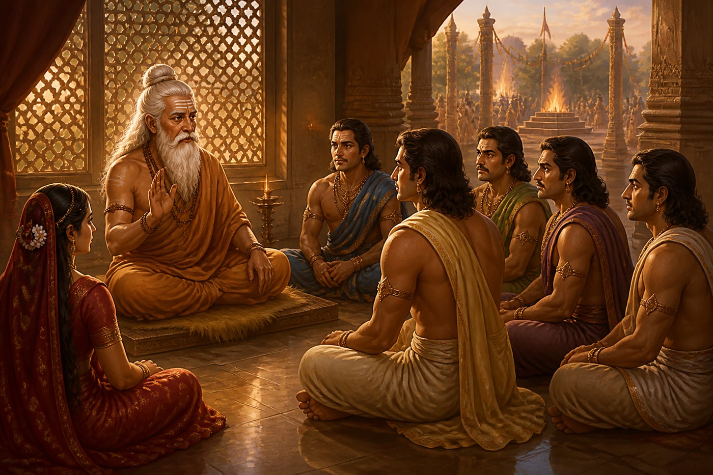 Vyasa teaching the Pandavas about true giving