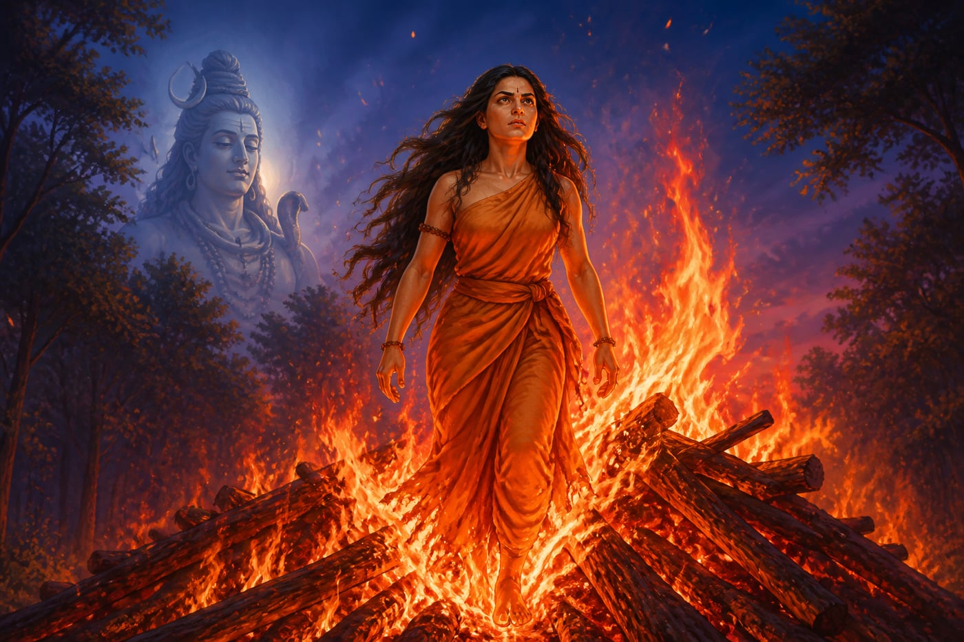 Amba walking into the fire that will rebirth her as Shikhandi