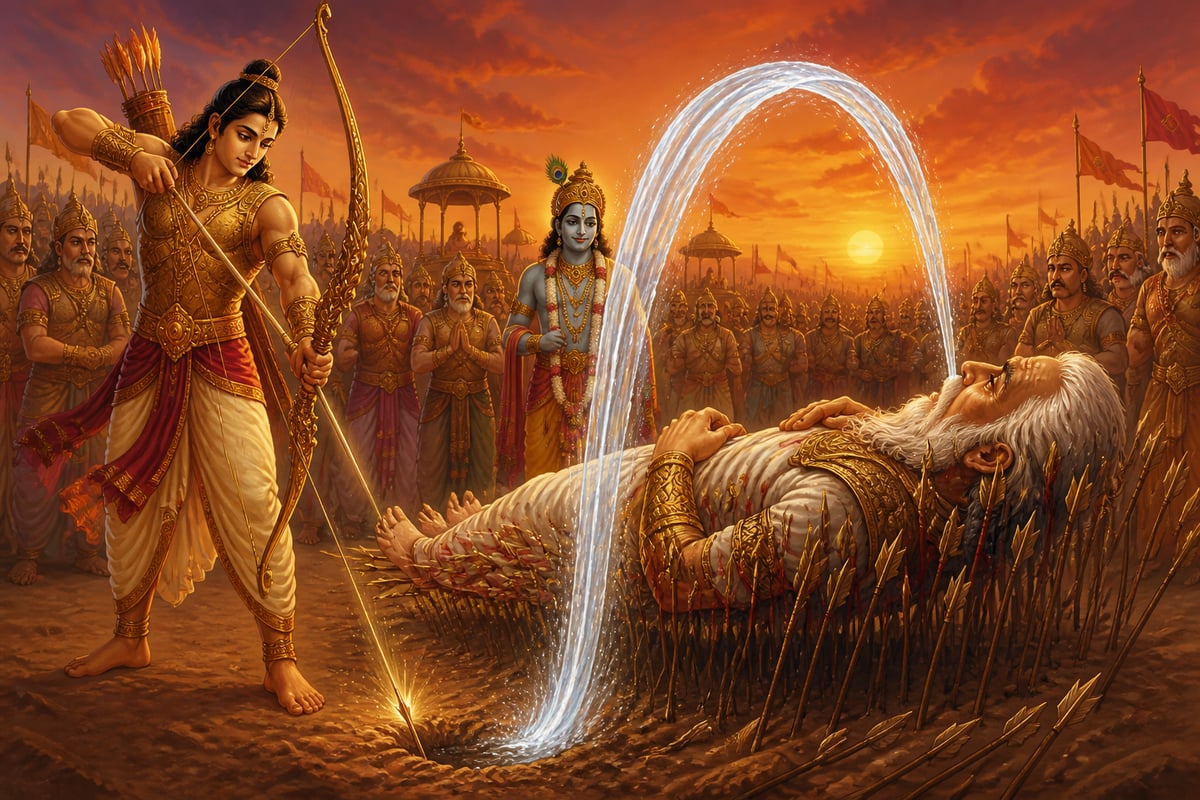 Arjuna's arrow piercing the earth to create the Bana Ganga spring