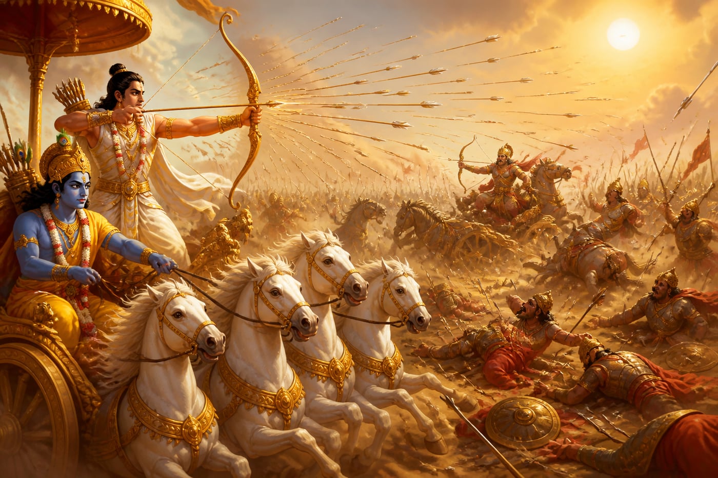 Arjuna devastating the Samsaptakas