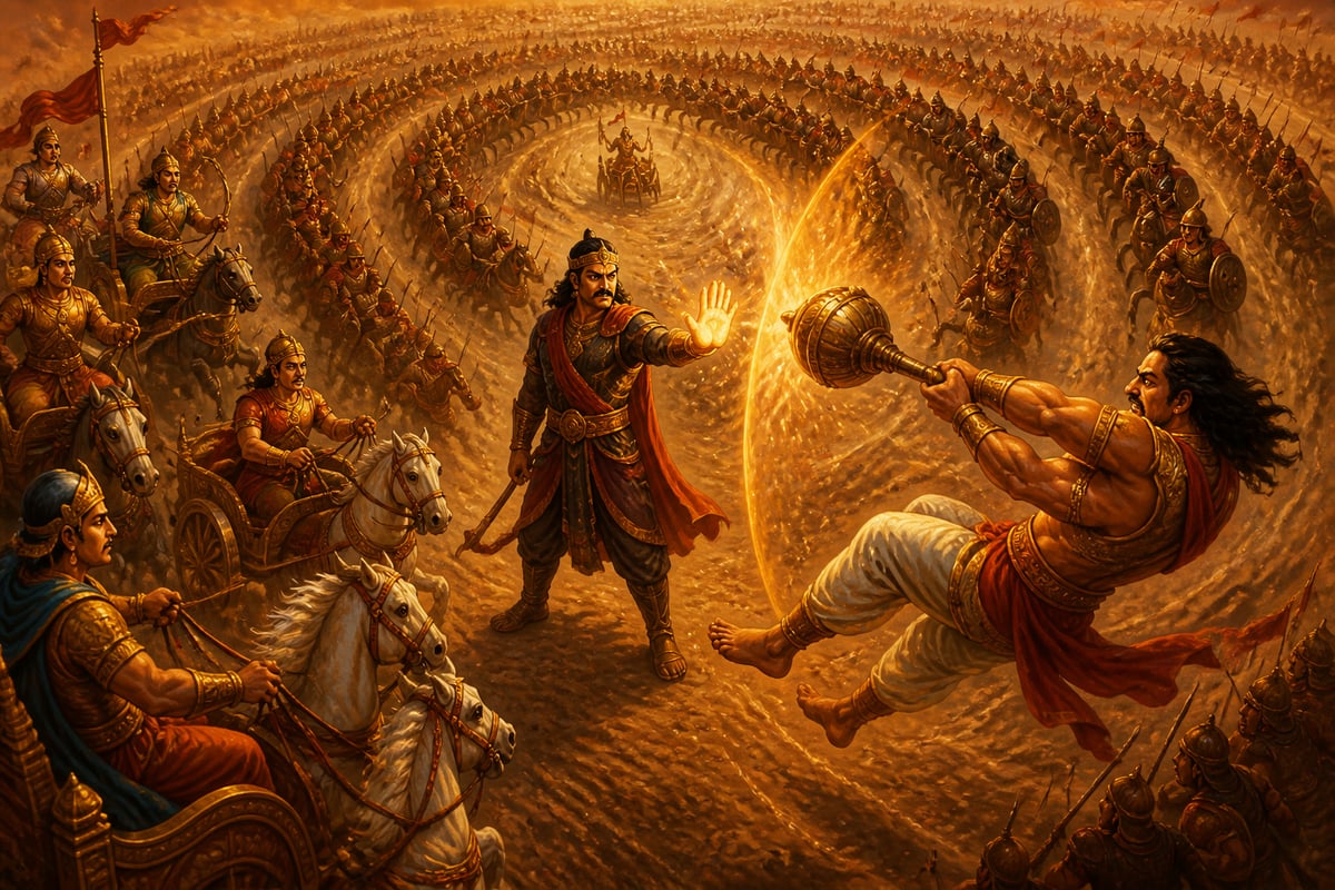 Jayadratha blocking the gap with Shiva's boon