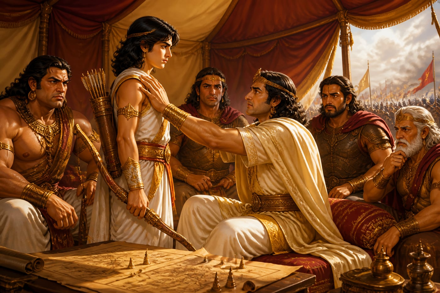 Abhimanyu volunteering at the Pandava council