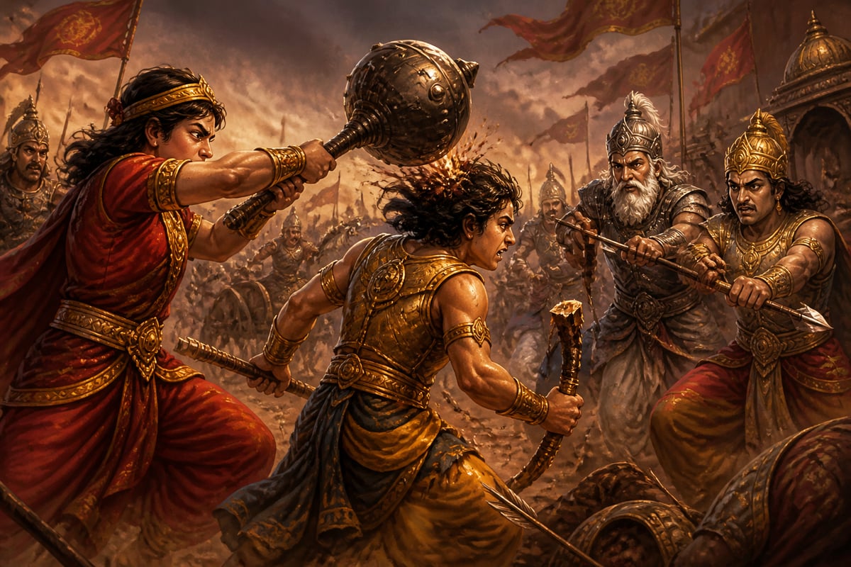 Duhshasana's son striking Abhimanyu from behind