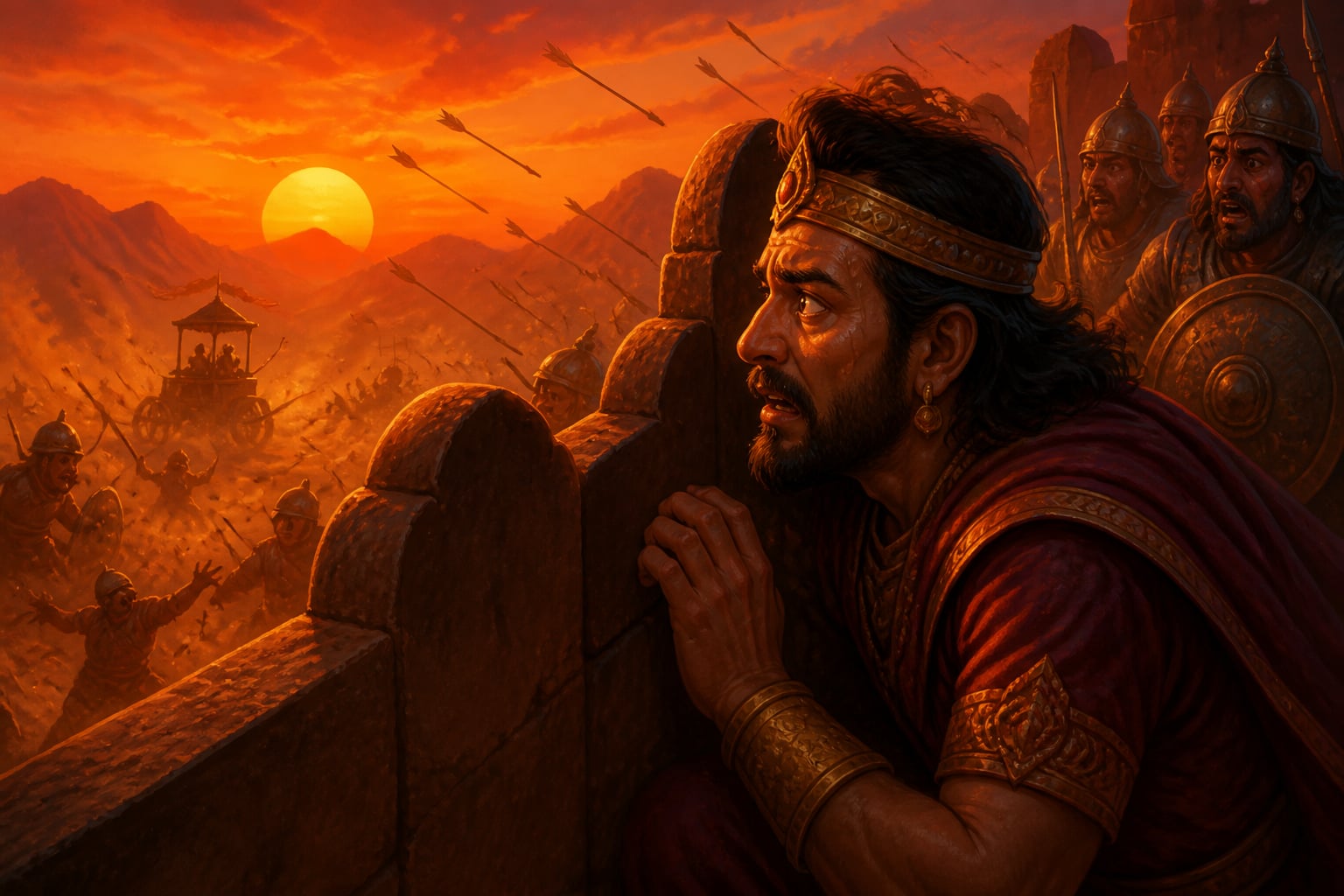 Jayadratha watching the sun behind his wall