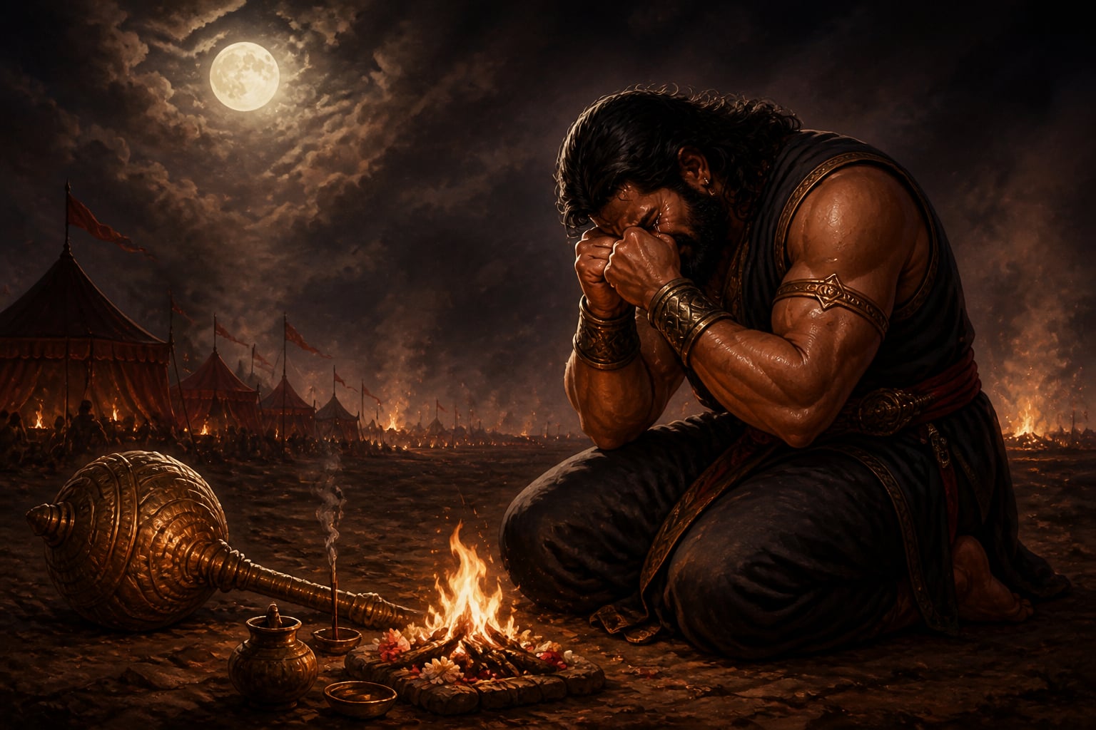 Bhima grieving for his son Ghatotkacha