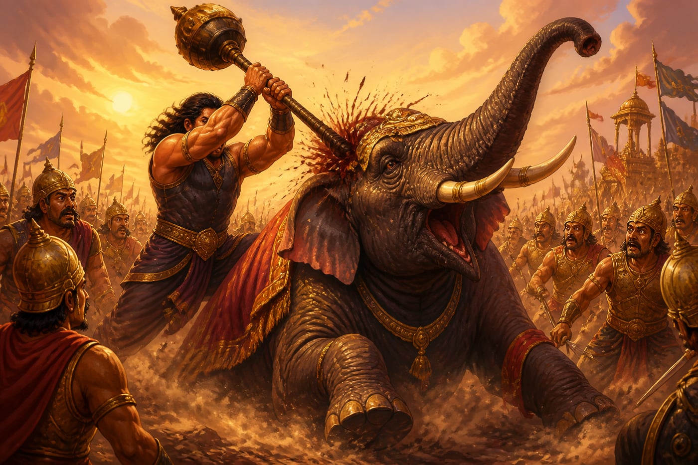 Bhima killing the elephant named Ashwatthama