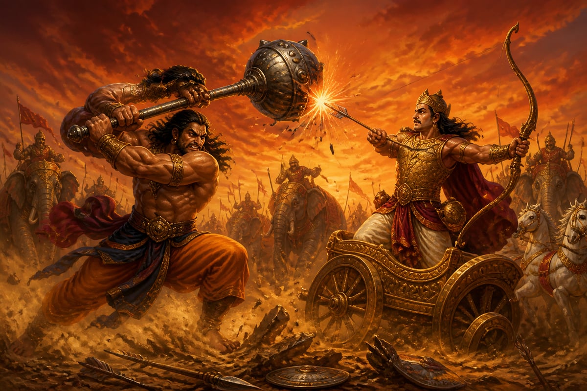 Bhima and Karna clashing on Day Sixteen