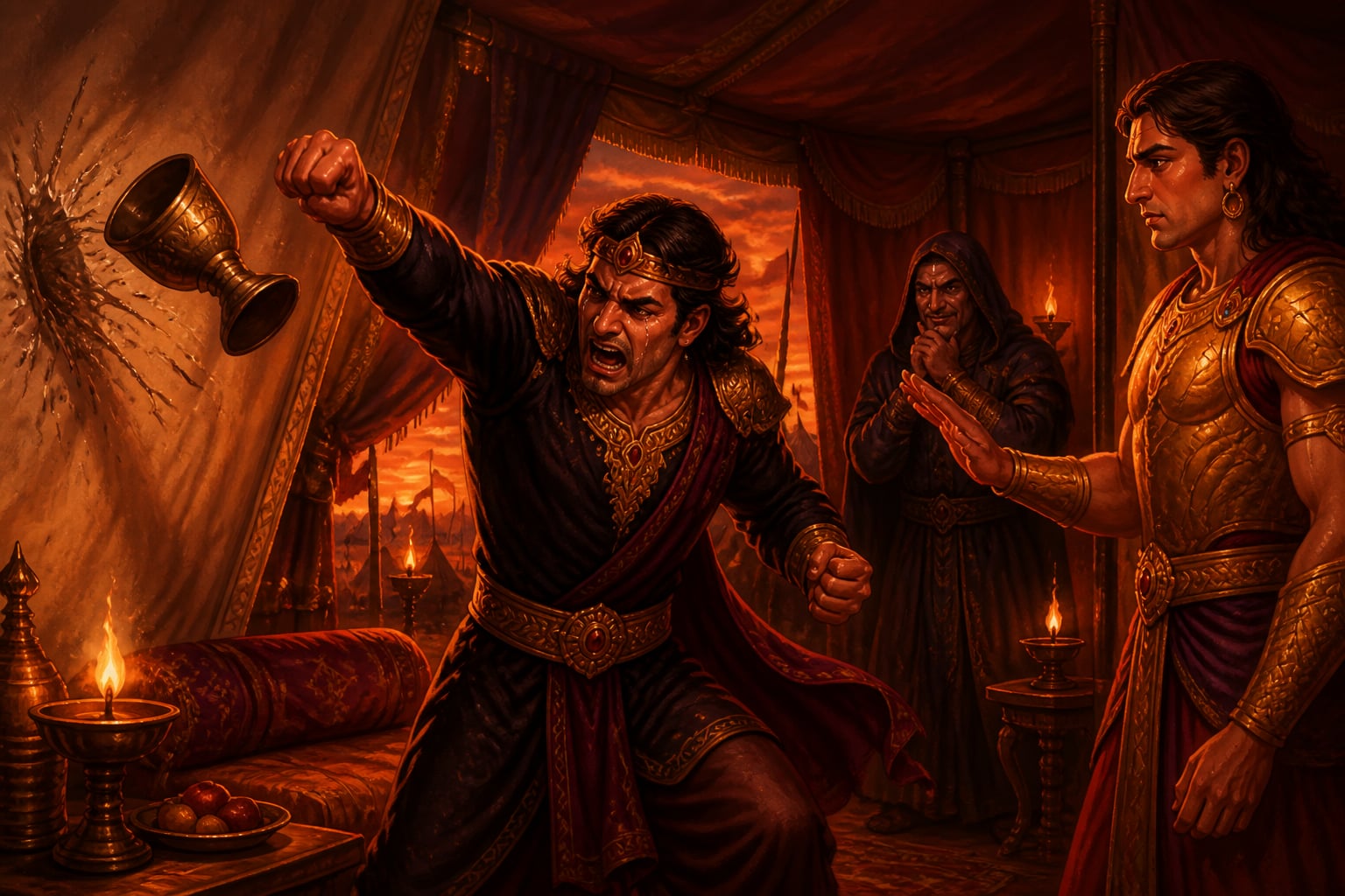 Duryodhana raging in the Kaurava tent after Duhshasana's death