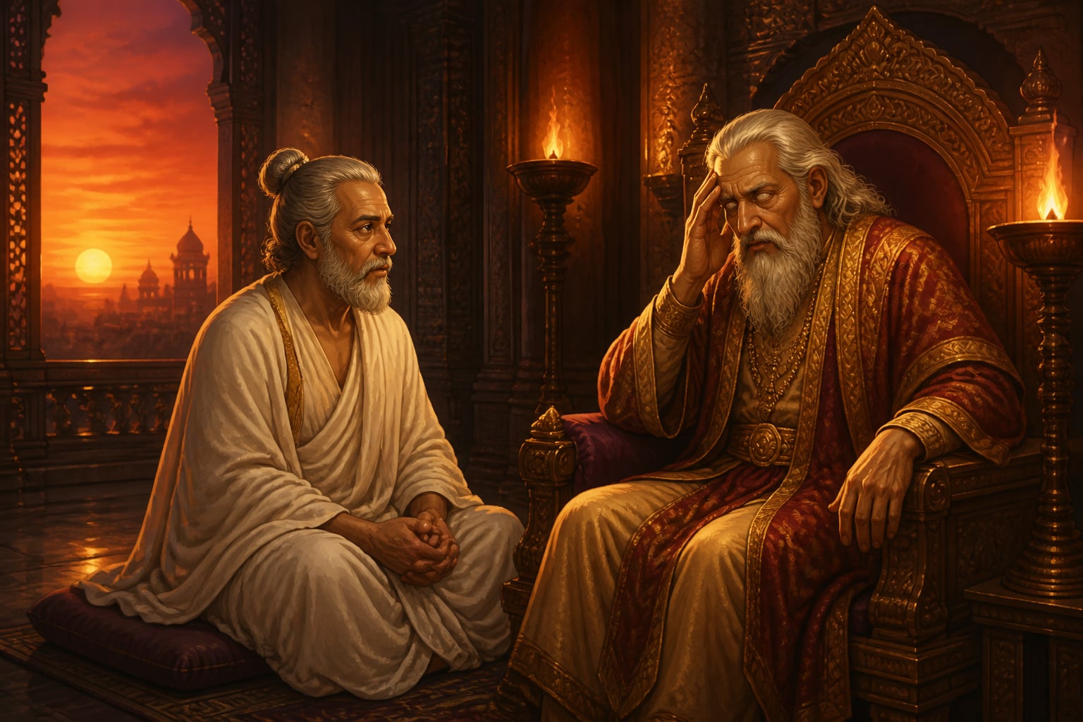 Sanjaya recounting the day's horrors to blind Dhritarashtra
