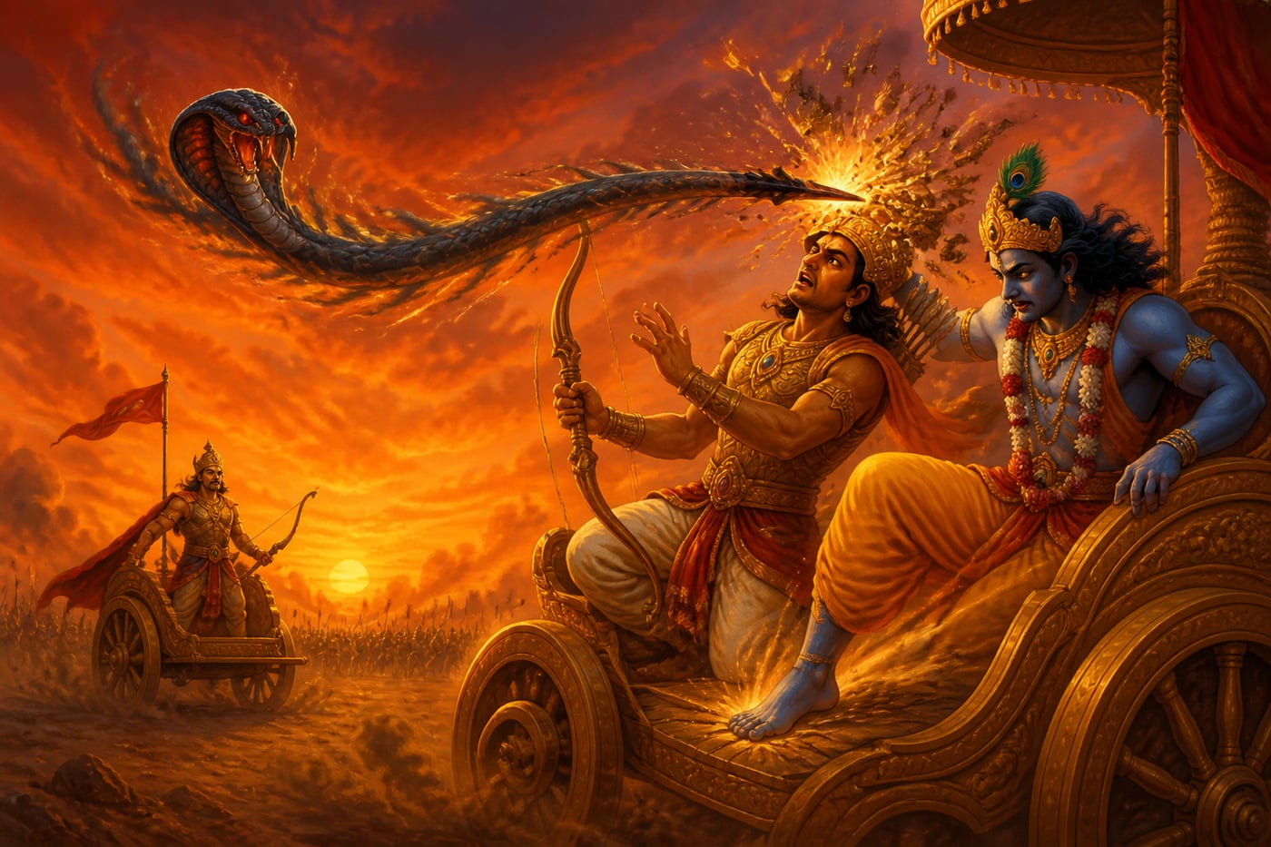 The Nagastra deflected by Krishna's stamped foot