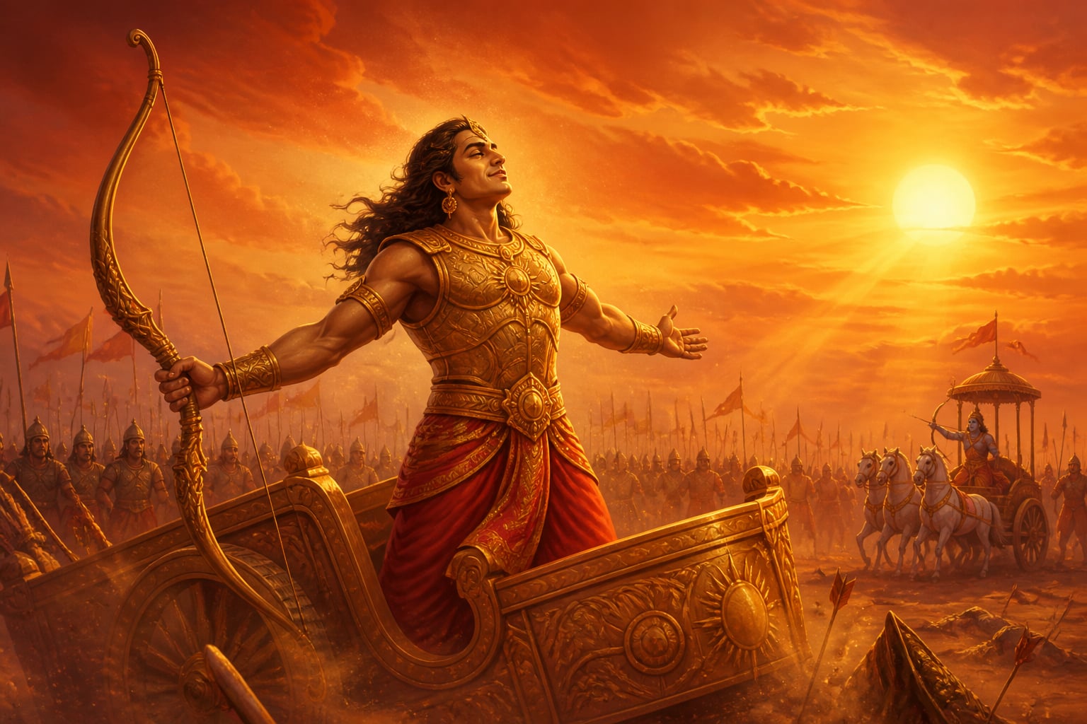 Karna in his final moment accepting the killing arrow