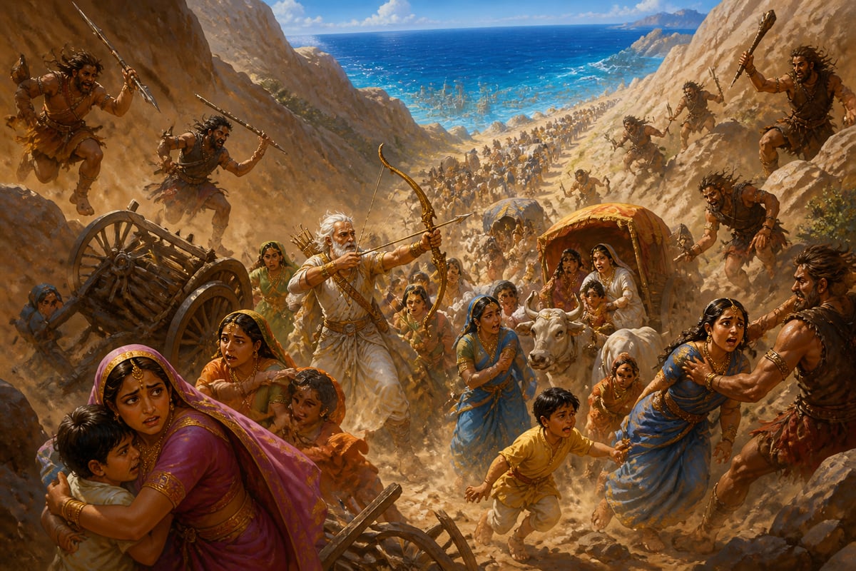 Abhira bandits attacking the Yadava evacuation caravan