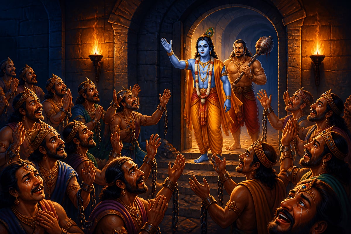 The eighty-six kings released from Jarasandha's dungeon