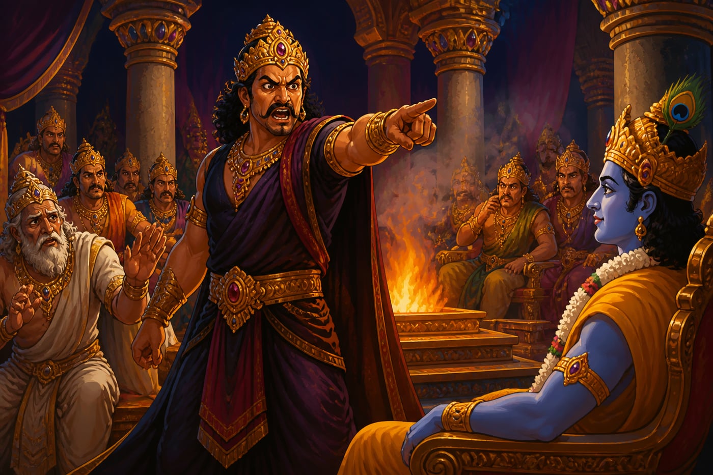 Shishupala raging in the Rajasuya hall