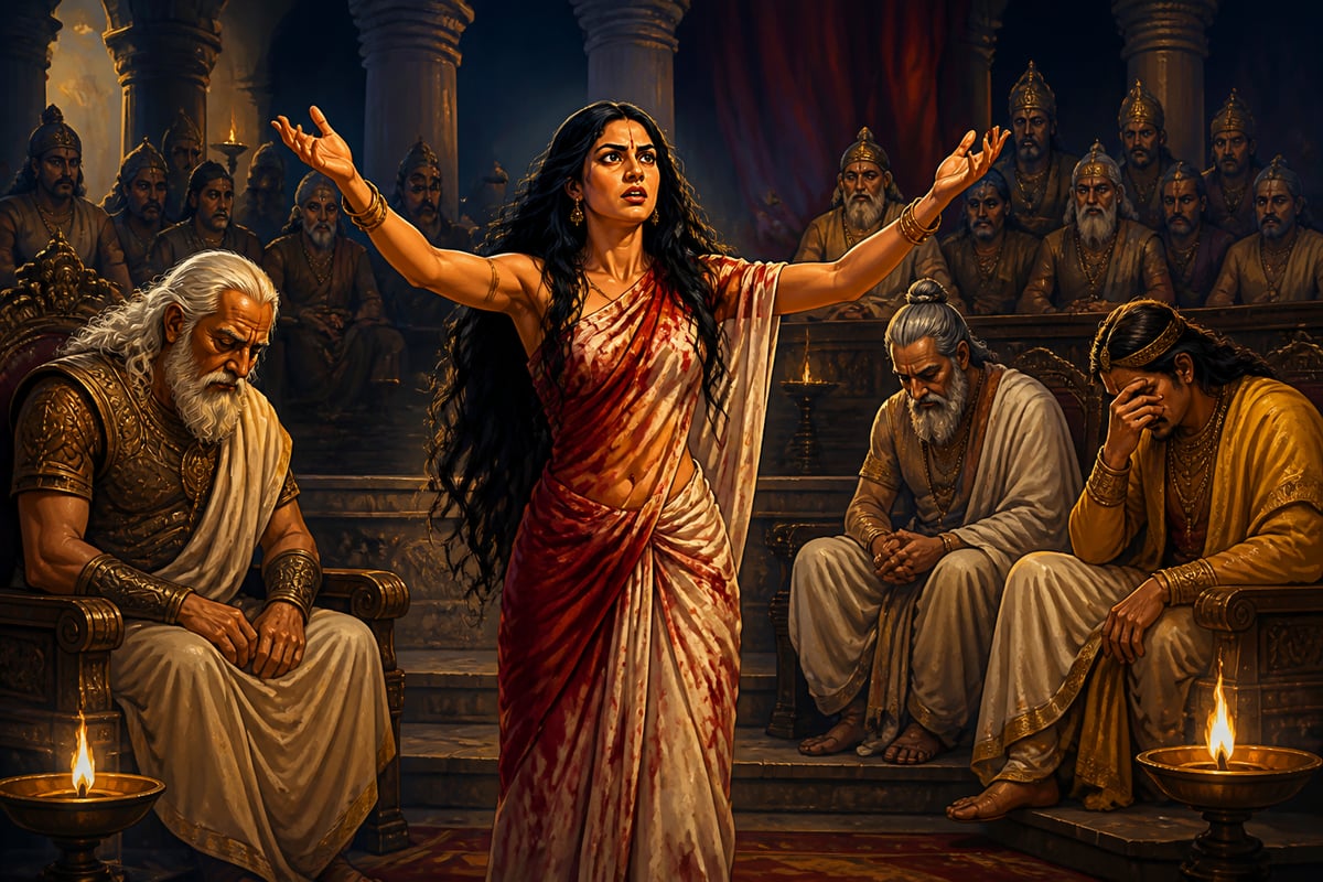Draupadi posing her question to the assembly