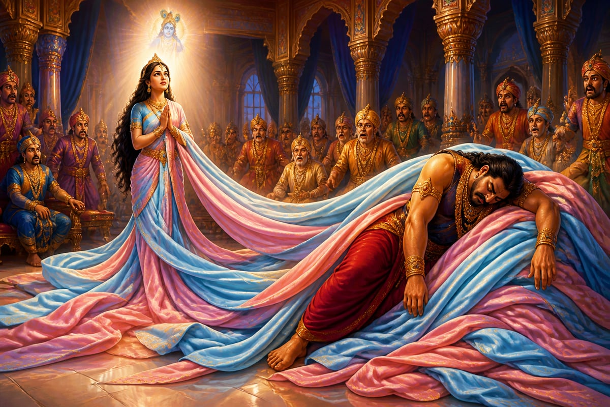 The endless cloth piling at Dushasana's feet