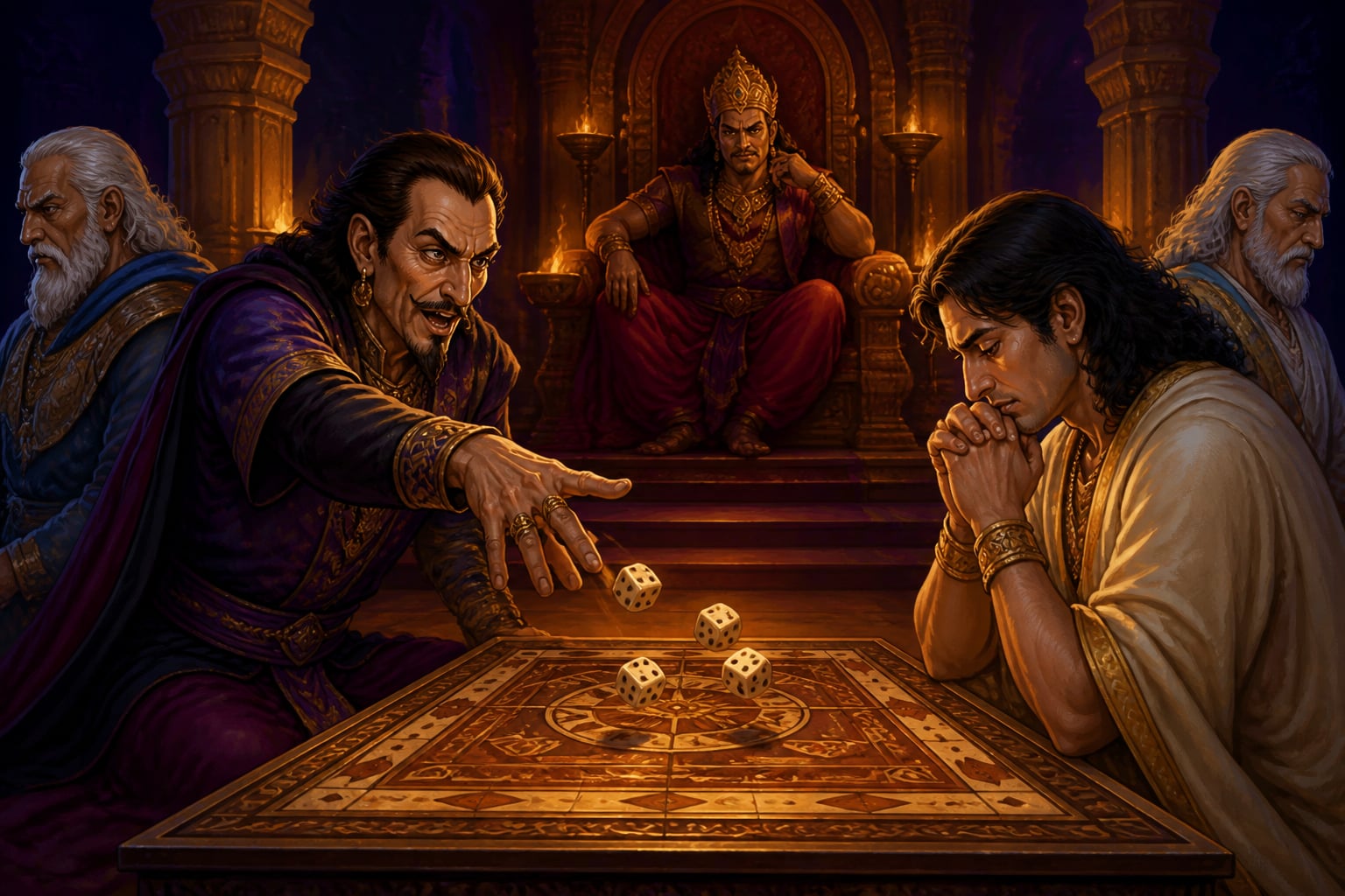 Shakuni casting the single throw of the second game