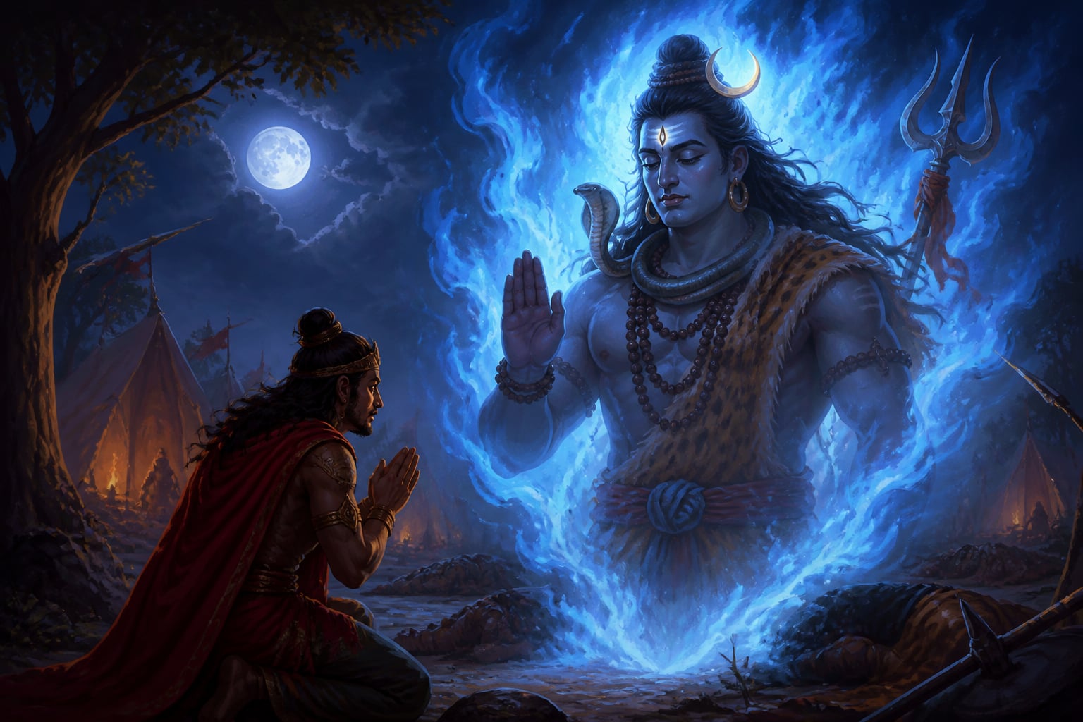 Lord Shiva manifesting before Ashwatthama at the camp gate