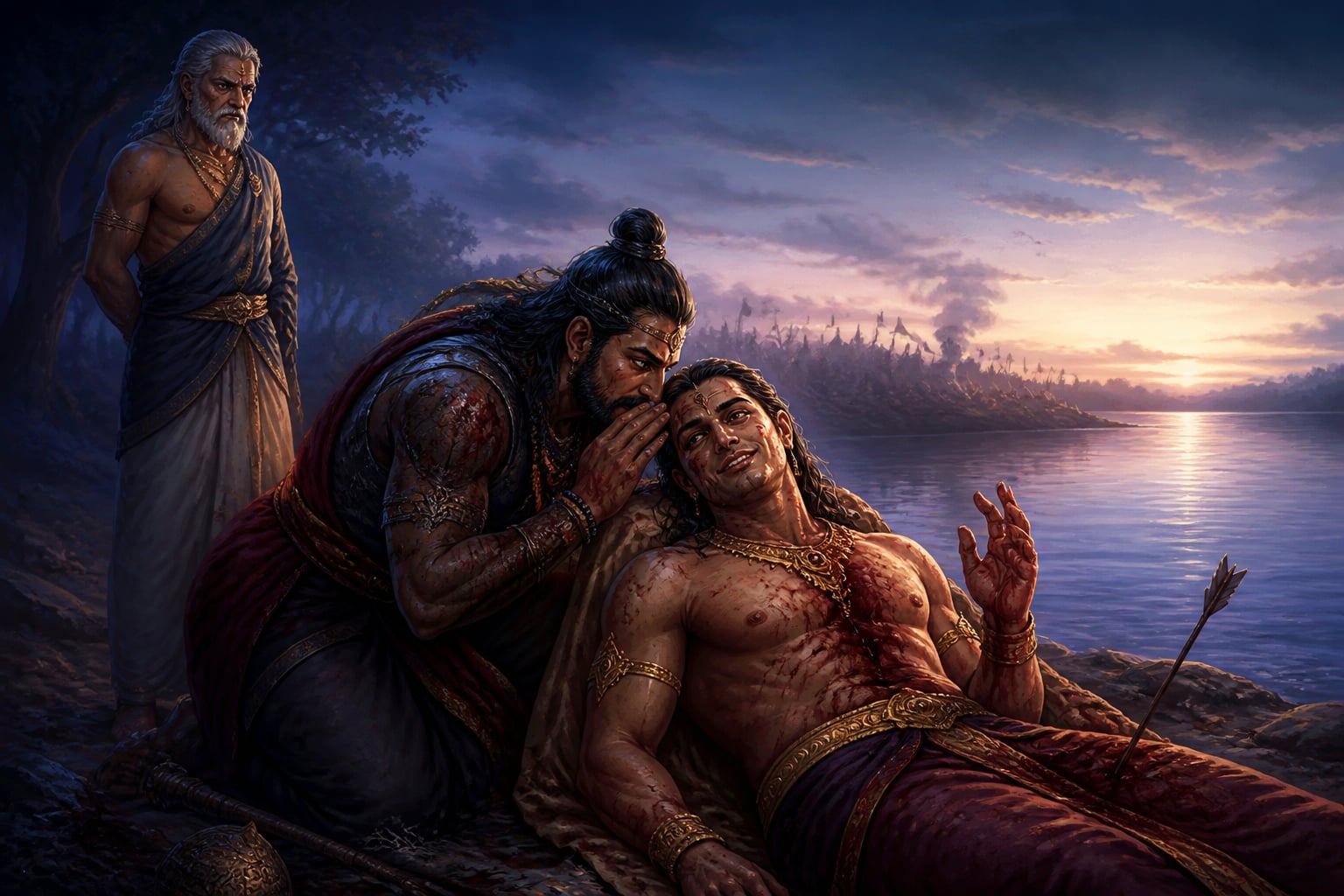 Ashwatthama bringing the night's news to dying Duryodhana