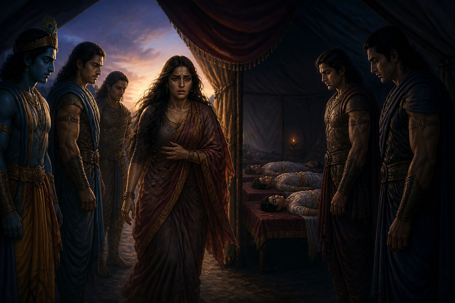 Draupadi at the entrance of her sons' tent
