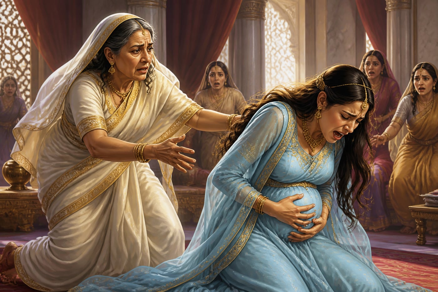 Uttara struck by the redirected weapon in the Hastinapura palace