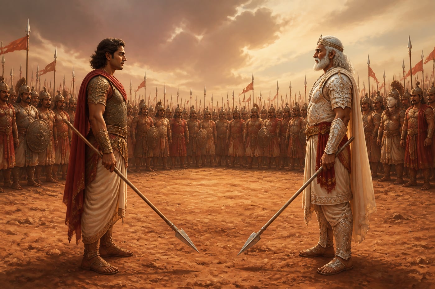 Yudhishthira and Shalya face each other before the duel