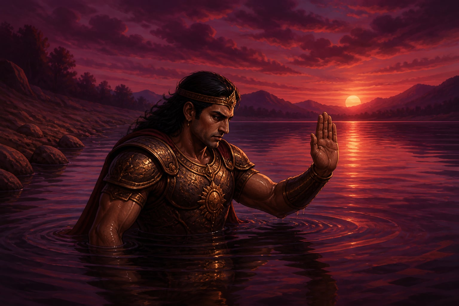 Duryodhana descends into Dvaipayana Lake using Asura magic