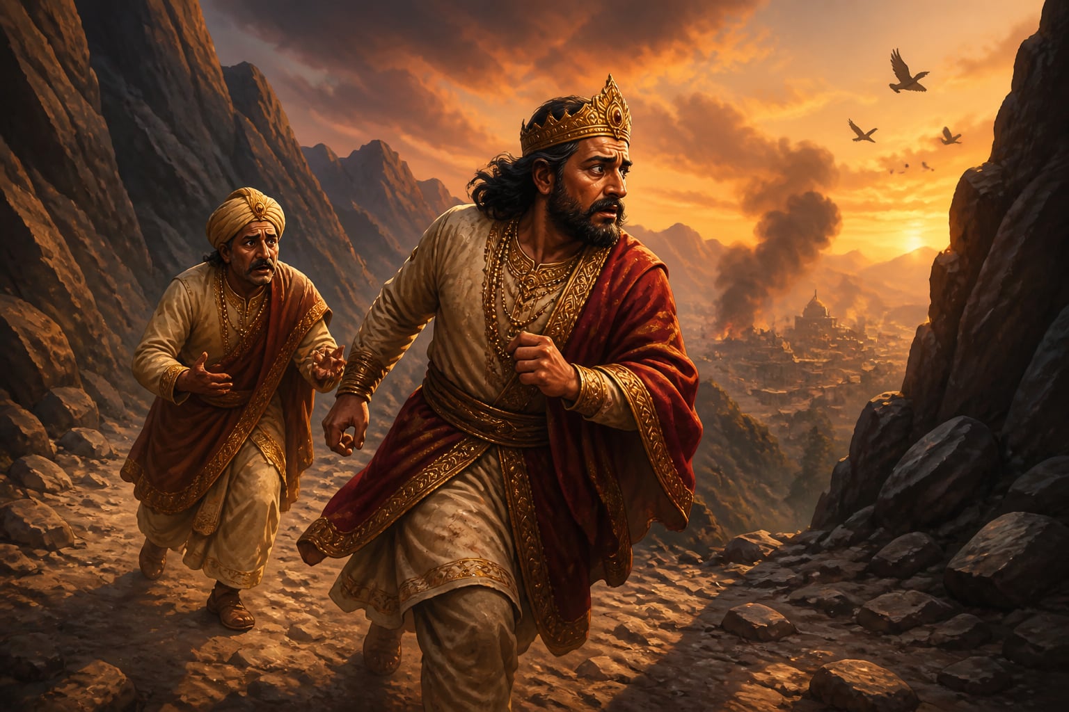 The fleeing king and his uncritical minister in the mountain pass