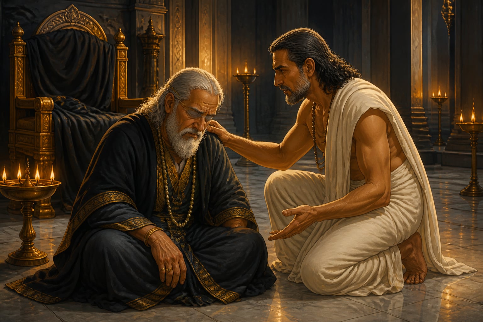 Vidura speaks brother-to-brother to the broken Dhritarashtra