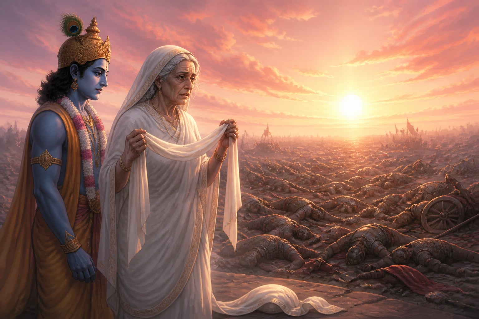 Gandhari unties her blindfold and sees for the first time in decades