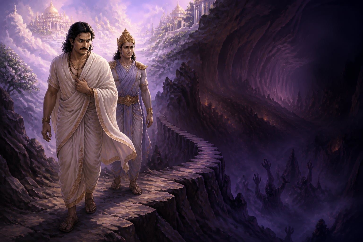 Yudhishthira's descent through twisting realms of darkness