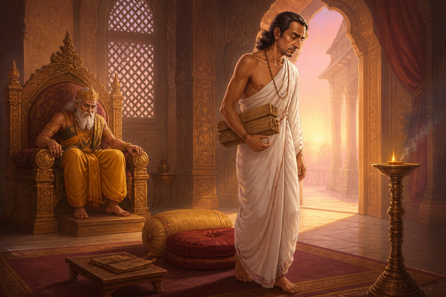 Vidura departs the chamber at dawn, his counsel unheeded