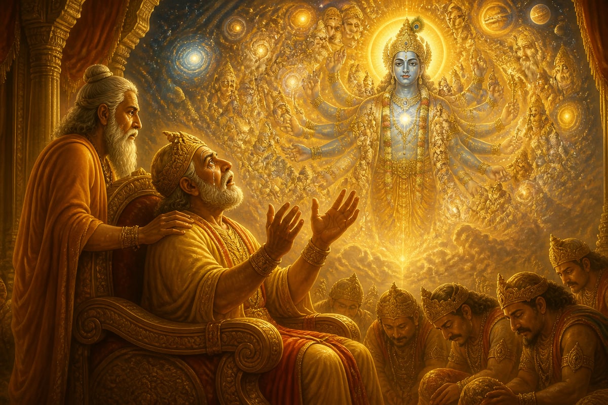 Dhritarashtra granted divine sight to behold Krishna's universal form