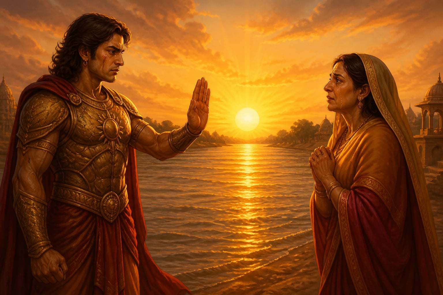 Karna rejects Kunti's offer with raised hand of refusal