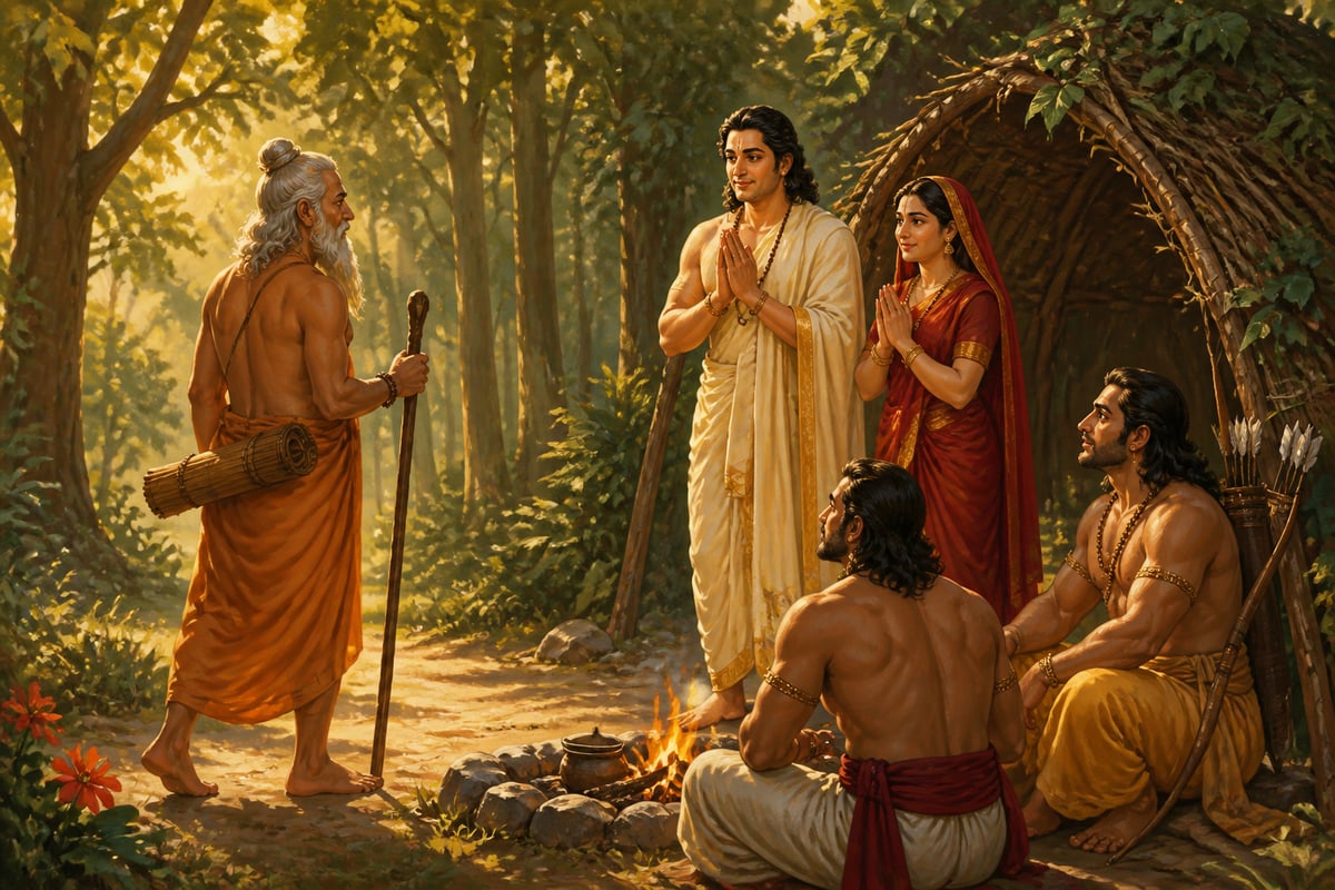 The sage Markandeya arrives at the Pandavas' forest camp