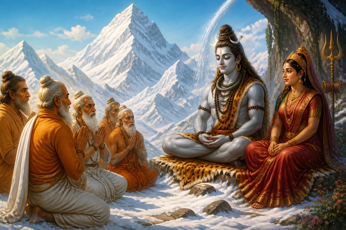 Rishis petition Shiva at Kailash about Arjuna's tapasya