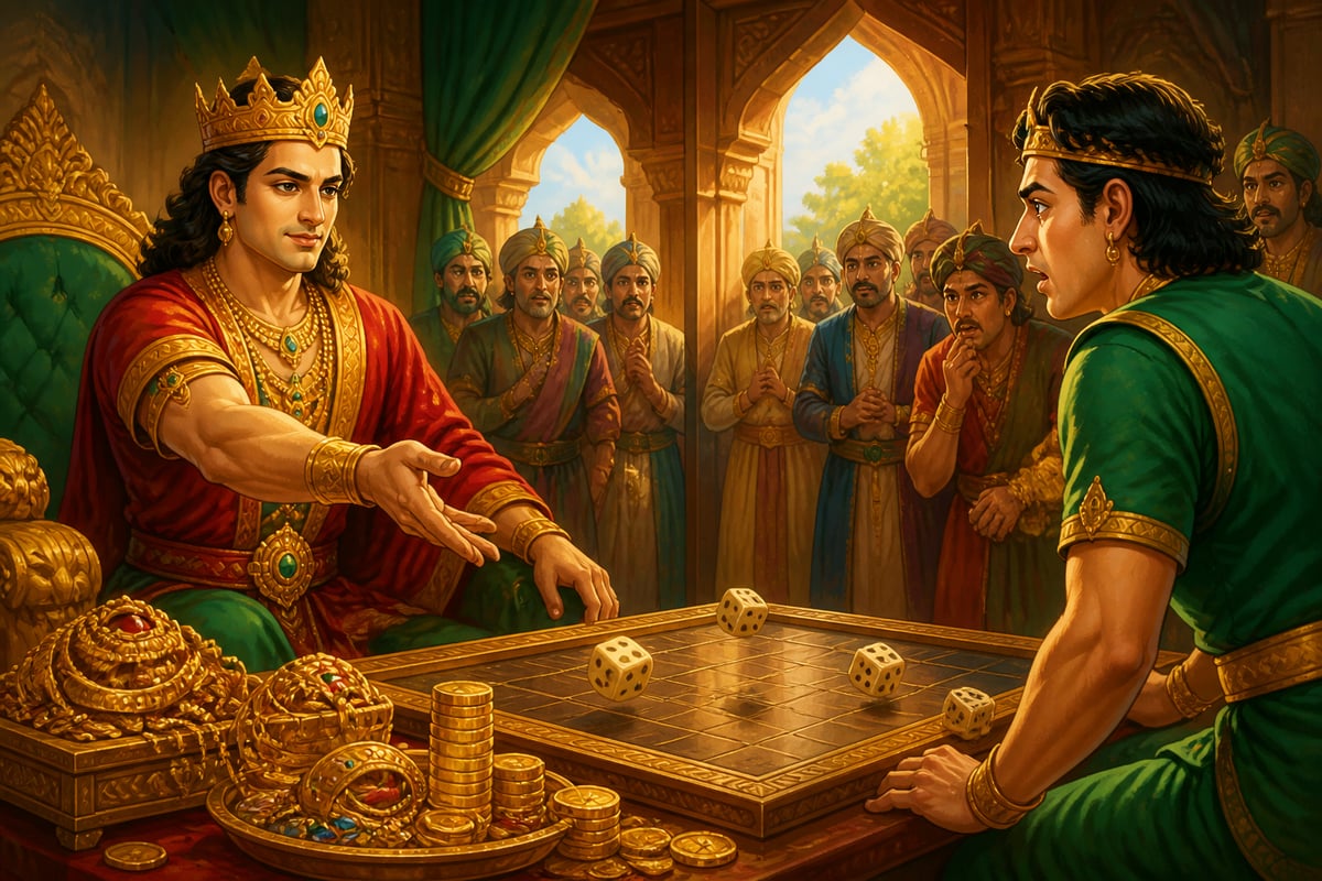 Nala wins back his kingdom from Pushkara at the dice board
