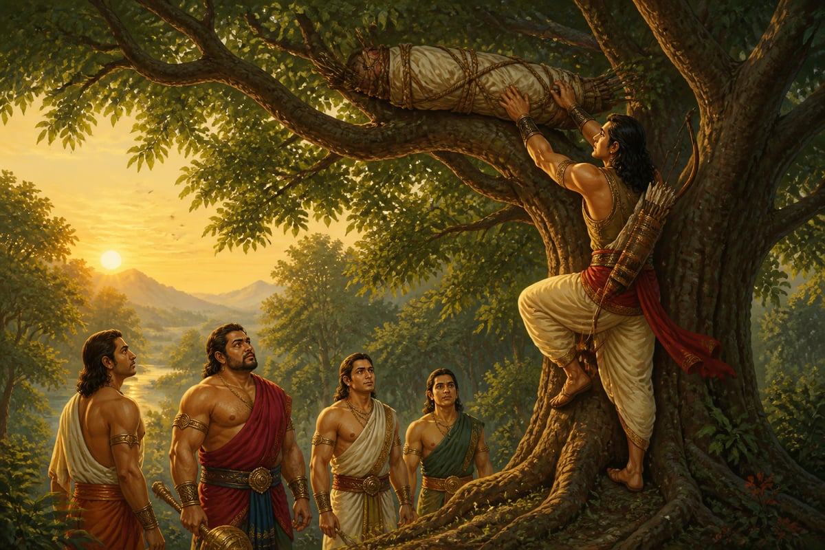 The Pandavas hide their weapons in a shami tree