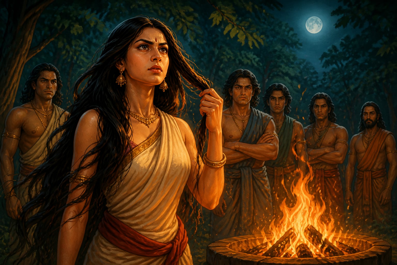 Draupadi swears the vow over her unbound hair
