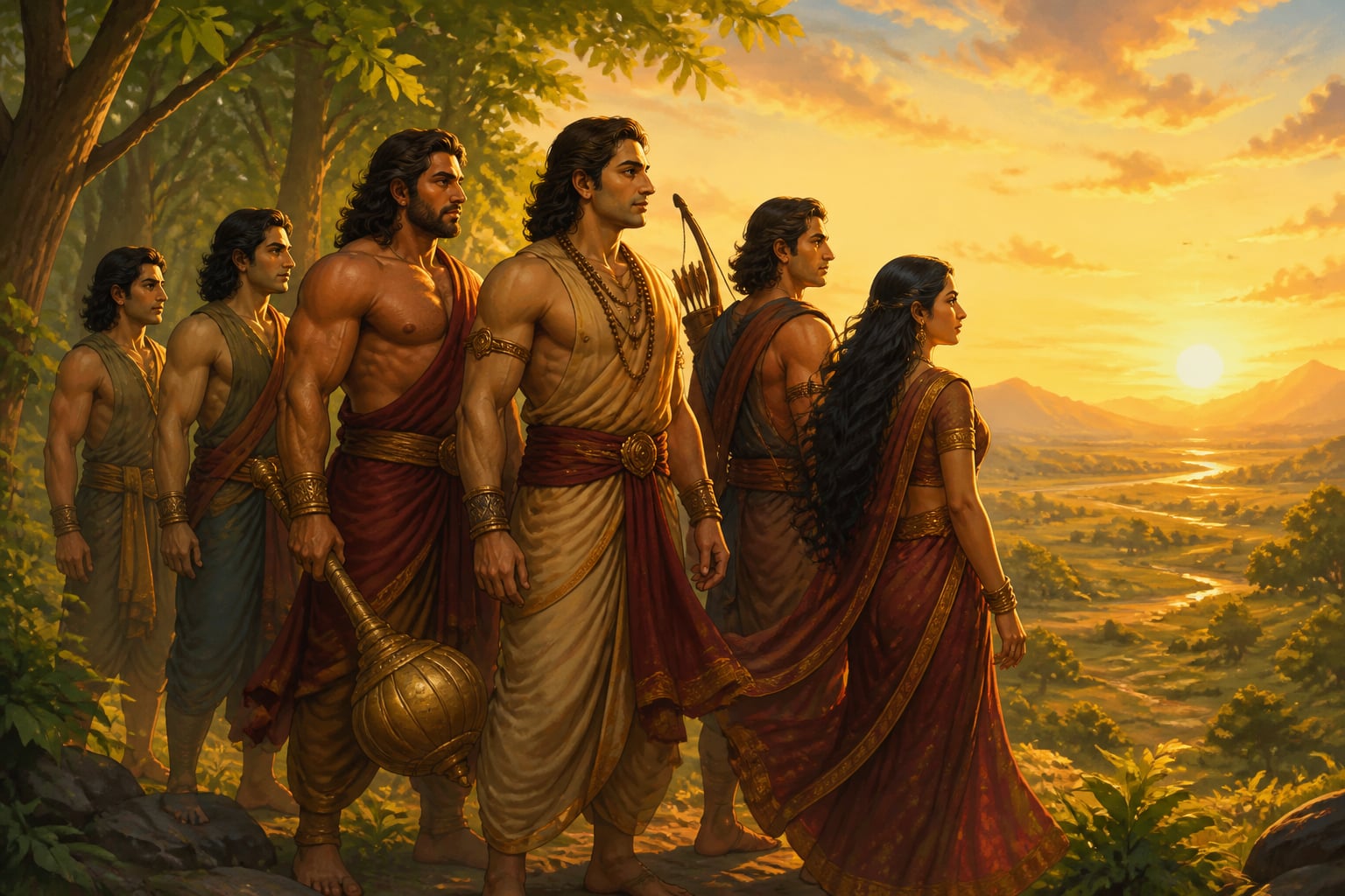 The transformed Pandavas at the end of twelve years of exile