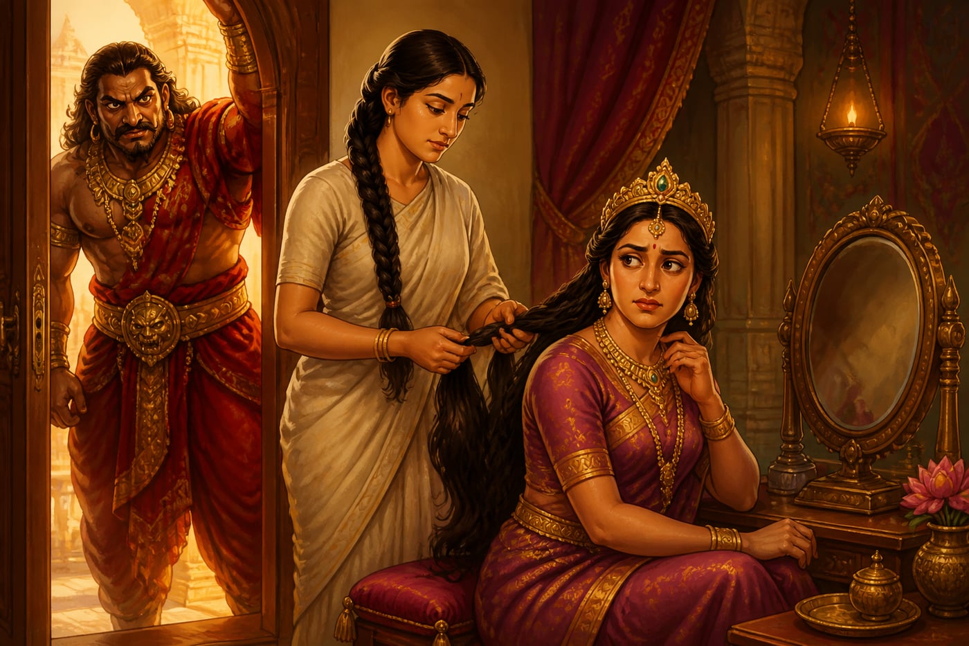 Kichaka first noticing Sairandhri at the queen's chamber