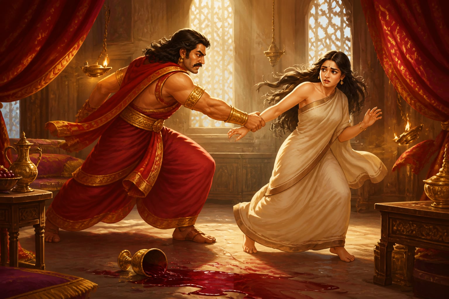 Kichaka assaulting Sairandhri in his private chamber