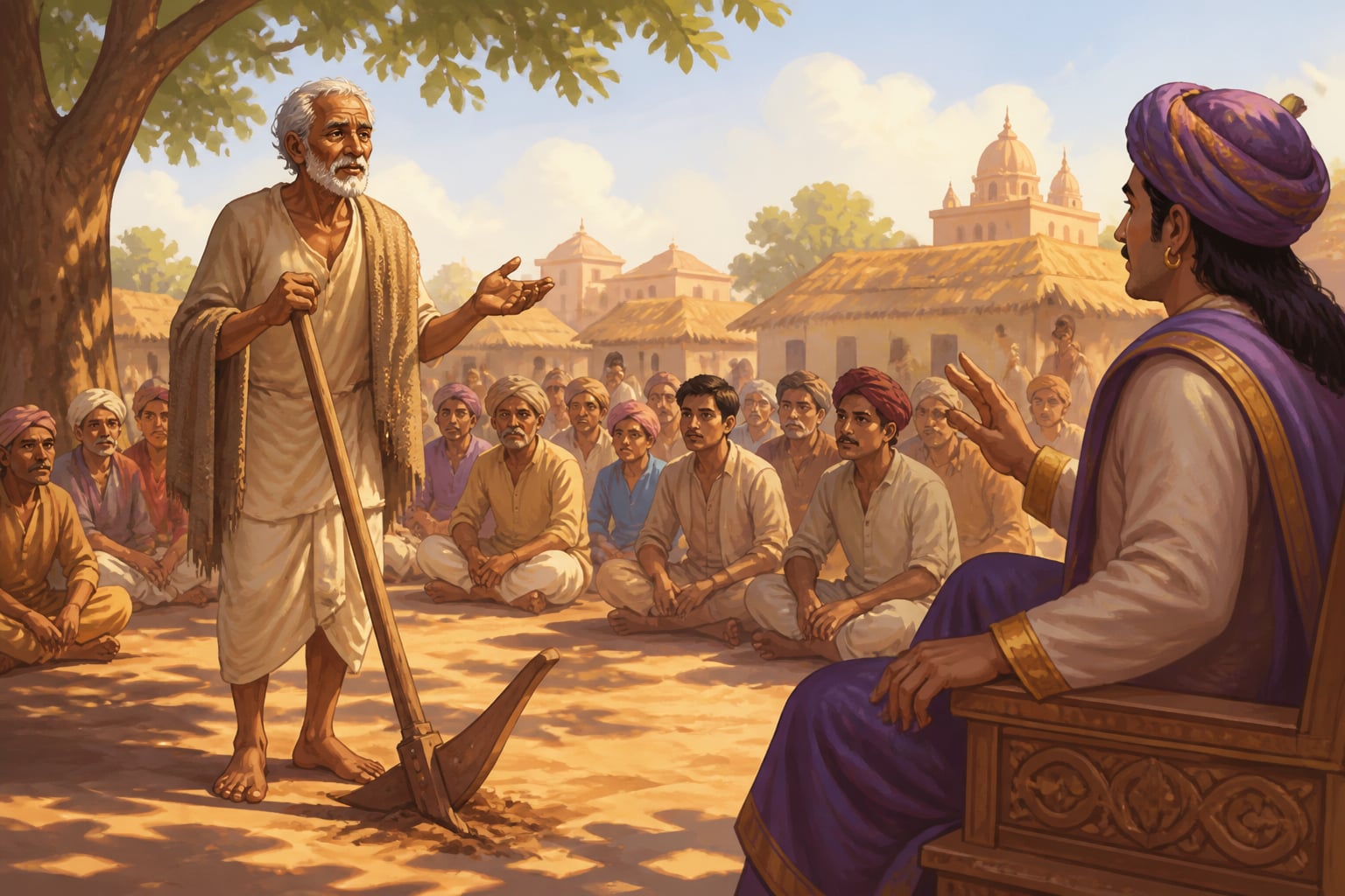 Old Bholanath the farmer asking his quiet question in the village square