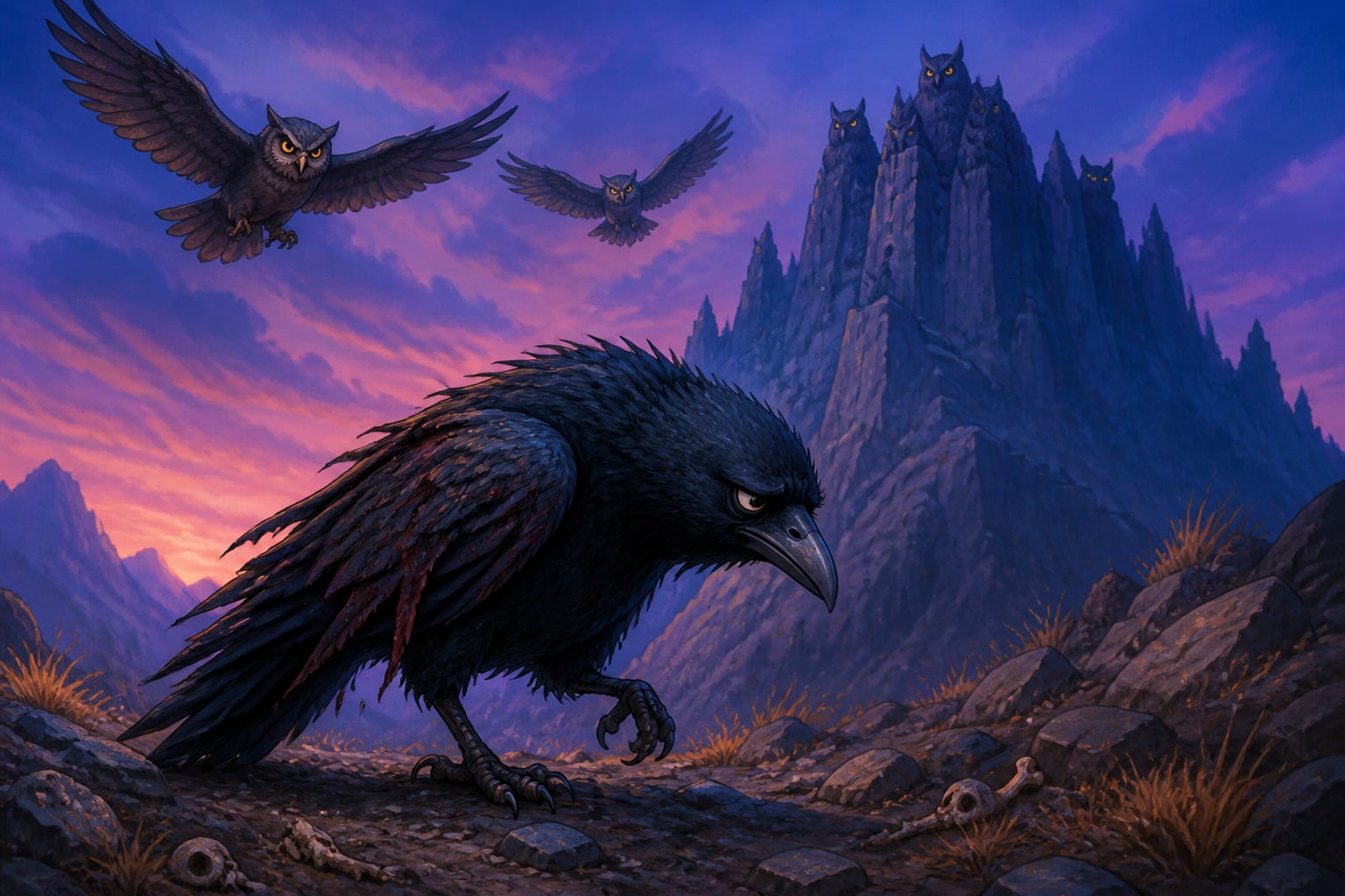 Sthirajivin found by owl scouts approaching Gridhrakuta