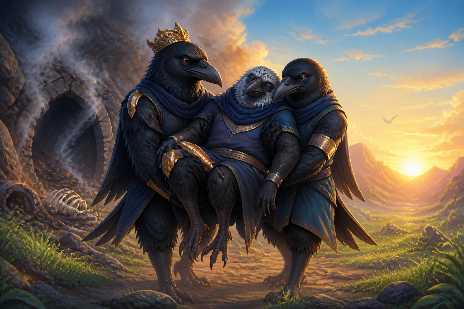 Megavarna carries Sthirajivin out into sunlight