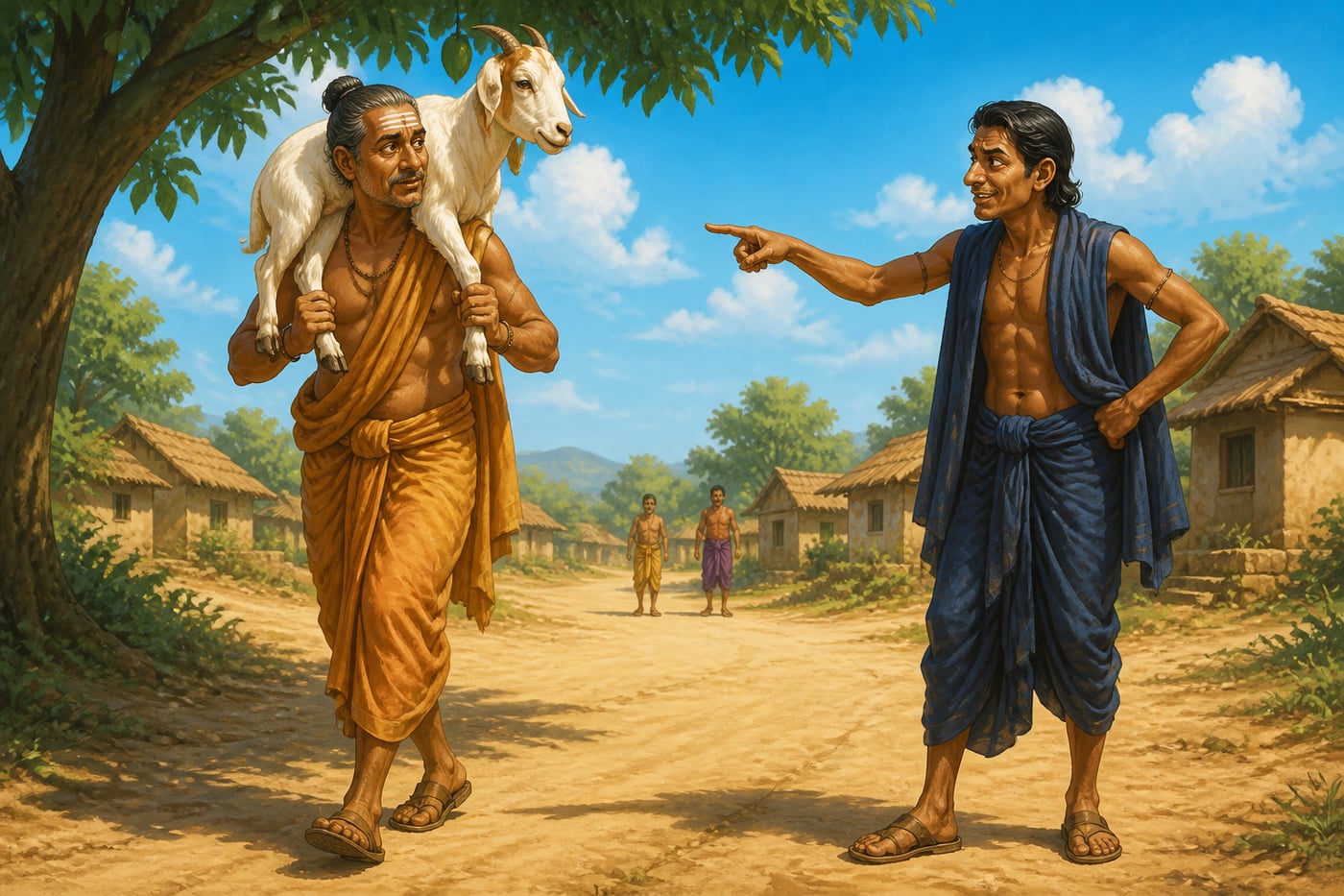 Brahmin Mitra Sharma with a rogue convincing him his goat is a dog