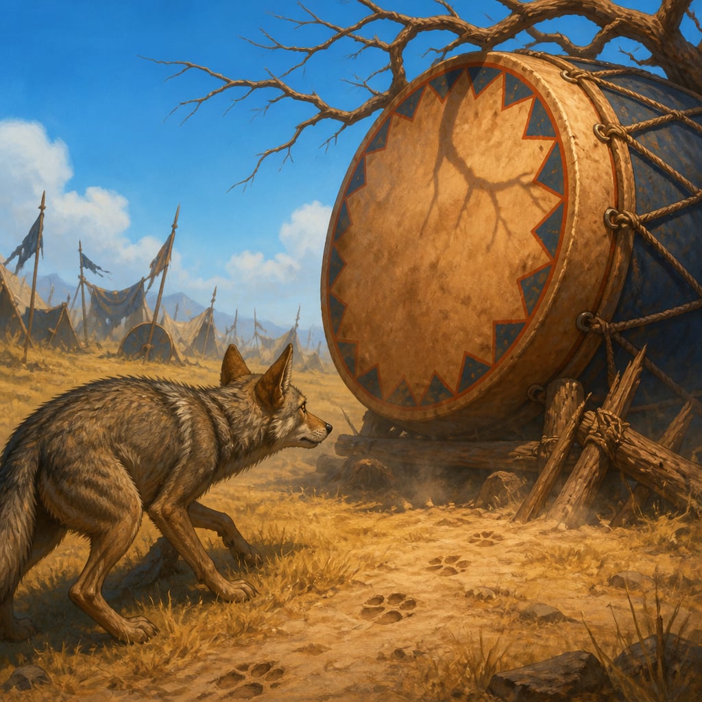 Gomaya the jackal creeping toward the abandoned war drum