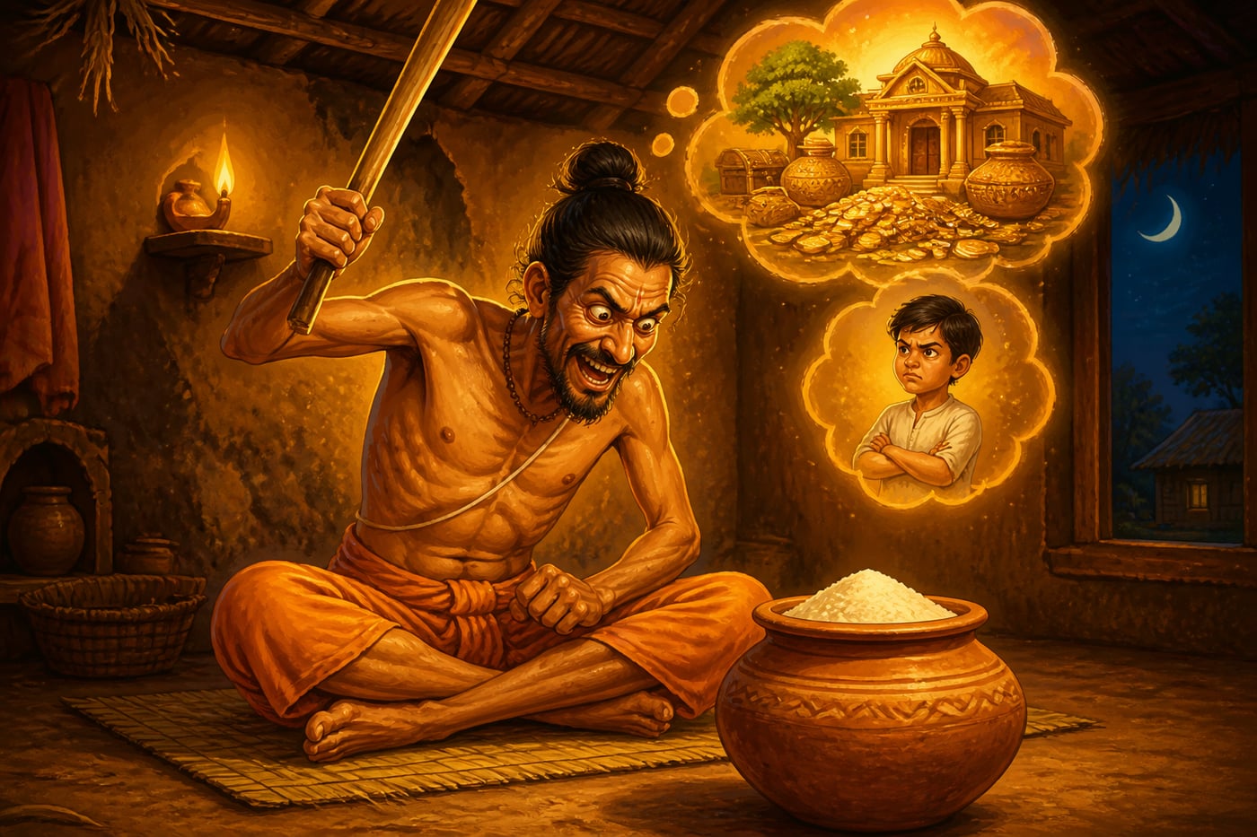 Brahmin shattering his pot of flour